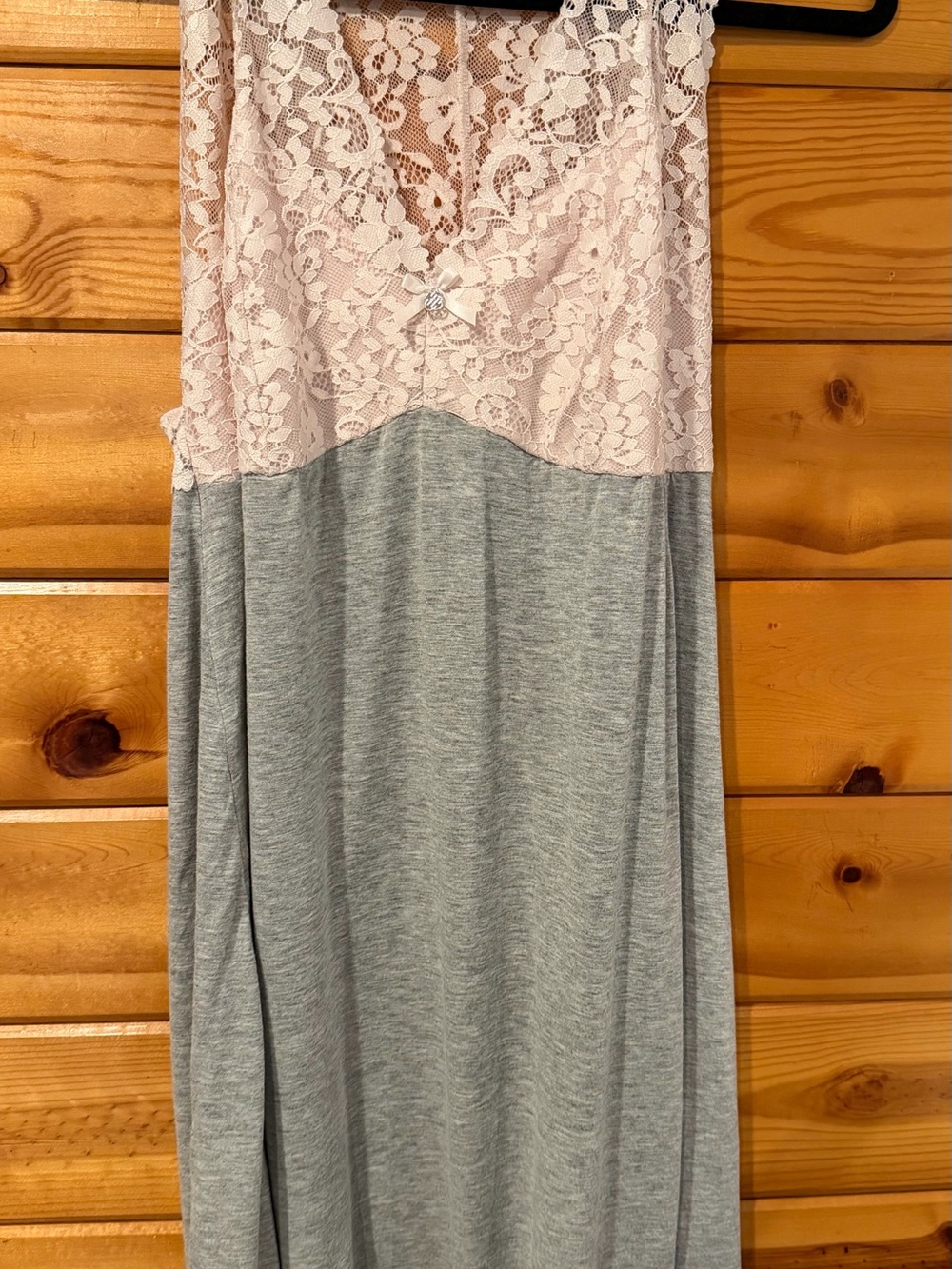 Daisy Fuentes Lace-Top Chemise in Pink and Gray